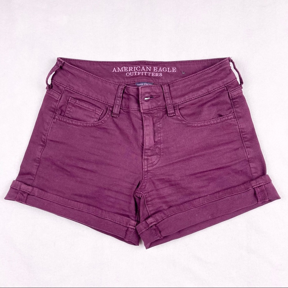 American Eagle Purple Stretch Midi Shorts